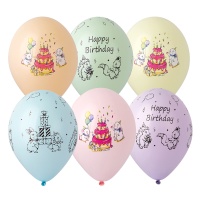Шар с рисунком +Шелк 14 ДР Милые зверушк