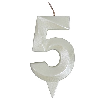 Свеча -цифра "5" Грань белый жемчуг 7см
