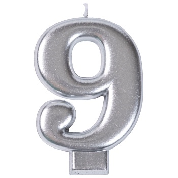 Свеча -цифра "9" Серебряная 8см/V